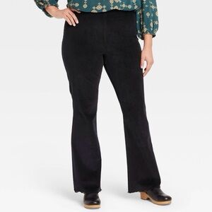 Knox Rose Women 14 Black Corduroy Stretch Boho High Rise Pull-On Flare Pants NWT
